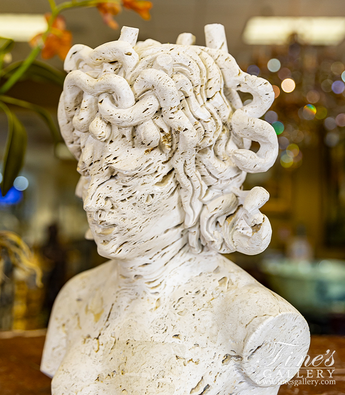 Marble Statues  - Medusa Bust In Italian Ivory Travertine - MBT-471